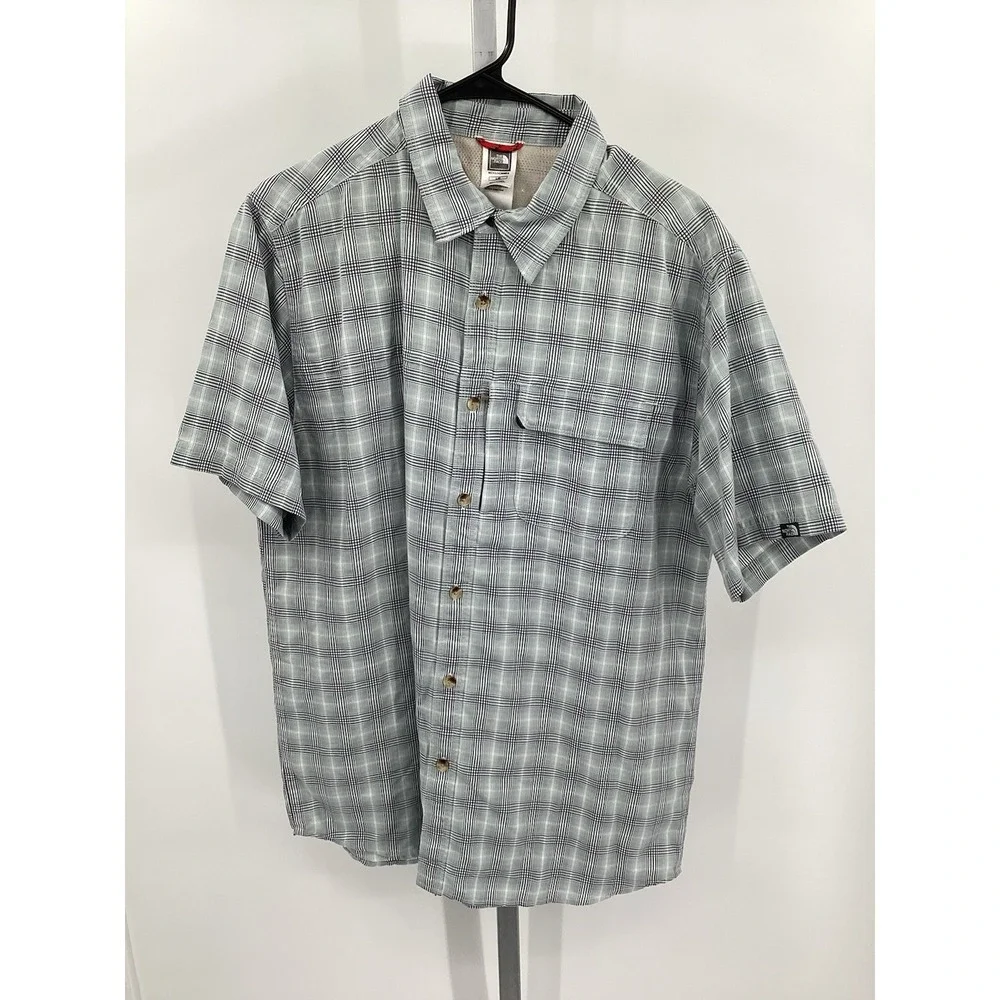 Men's‎ The North Face Short Sleeved Performance Plaid Button Up Gray/black Large